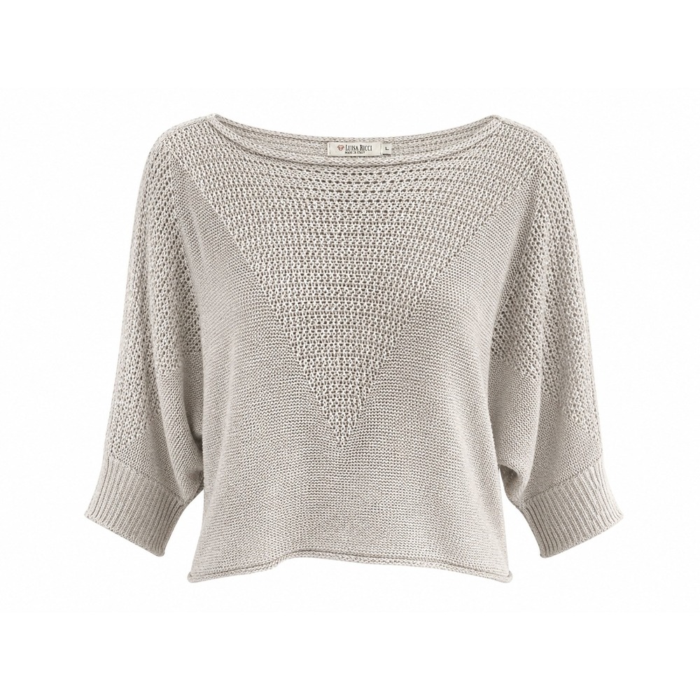 Luisa‎ Ricci Italy Women Light Gray Mixed Knit Batwing Boat Neck Sweater Large